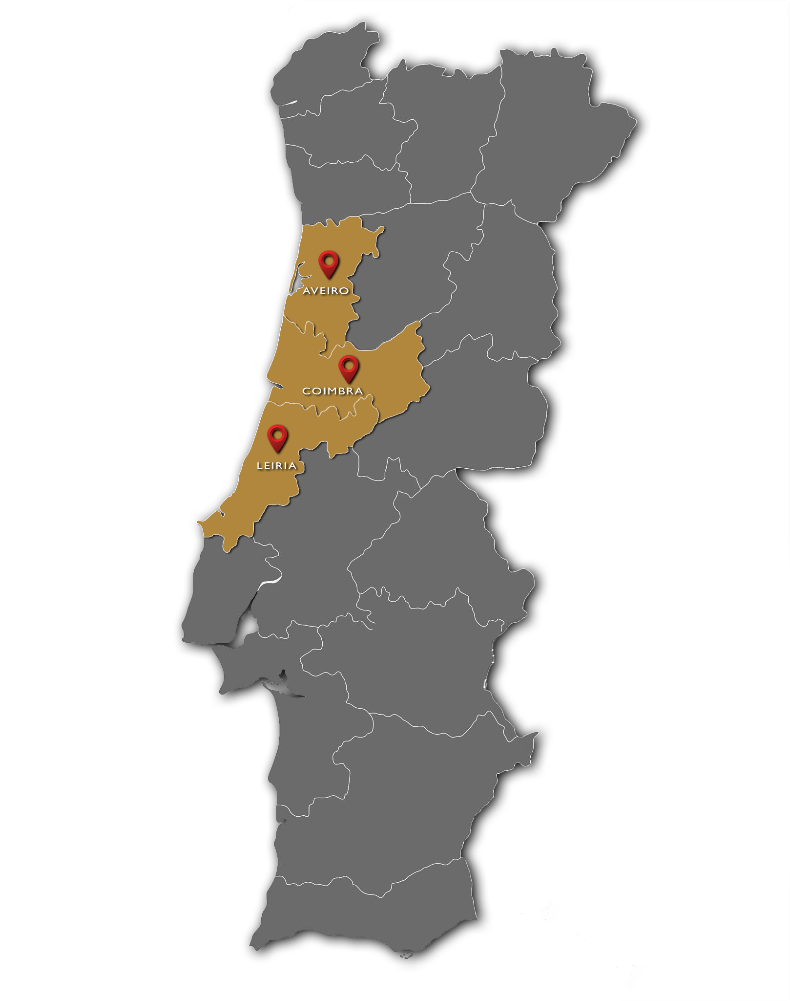 mapa zona centro, Coimbra, Leiria, Aveiro
